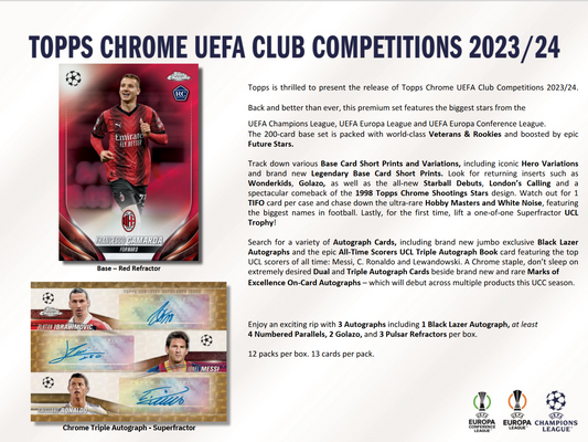 2023-24 Topps UEFA Club Competitions Chrome Soccer Jumbo 8 Box Case